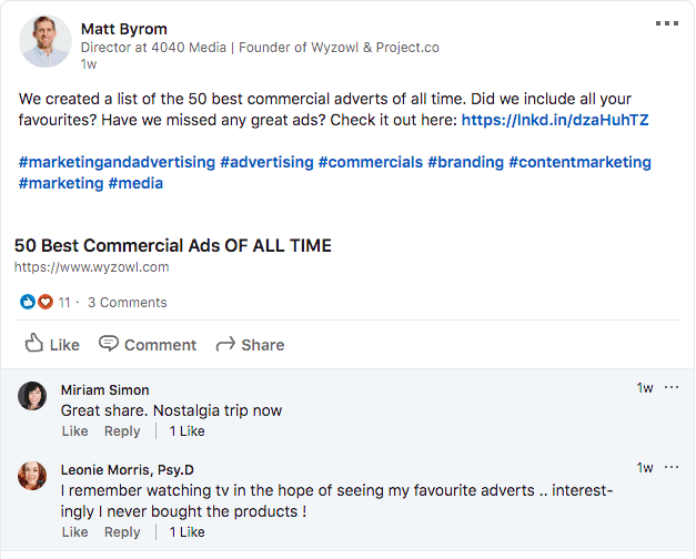 Matt Byrom LinkedIn post