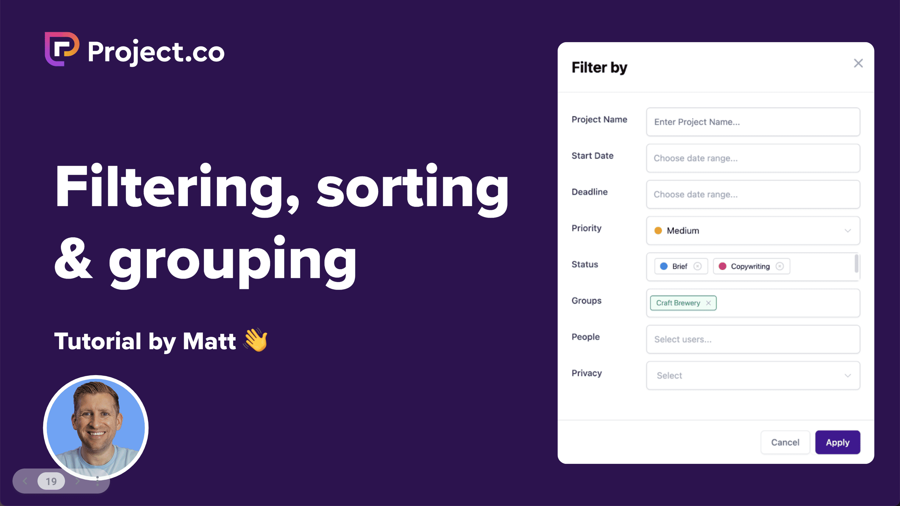 Filtering, sorting & grouping