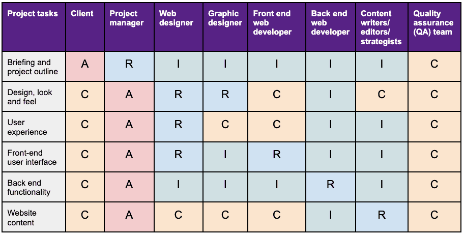 RACI matrix example